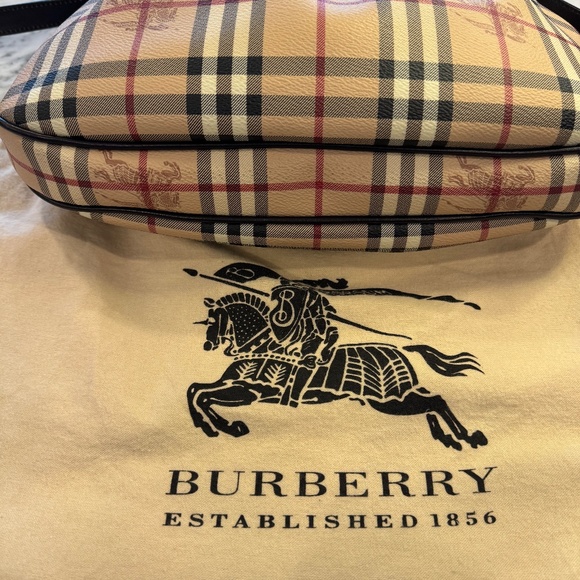 BURBERRY Chocolate Brown Leather Haymarket Check Coated Canvas Chain Strap Hobo - Picture 11 of 17